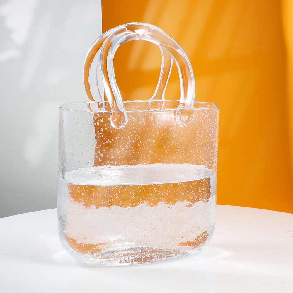 Glass Bag Vase Purse Vase Handbag Flower vase Modern Ornament Decorative Vase for Wedding Living Room Bedroom Table — LucyPhy