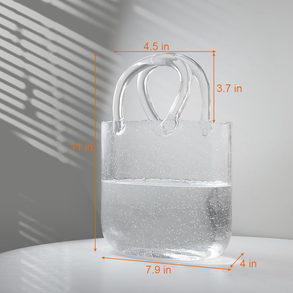 Glass Bag Vase Purse Vase Handbag Flower vase Modern Ornament Decorative Vase for Wedding Living Room Bedroom Table — view 2
