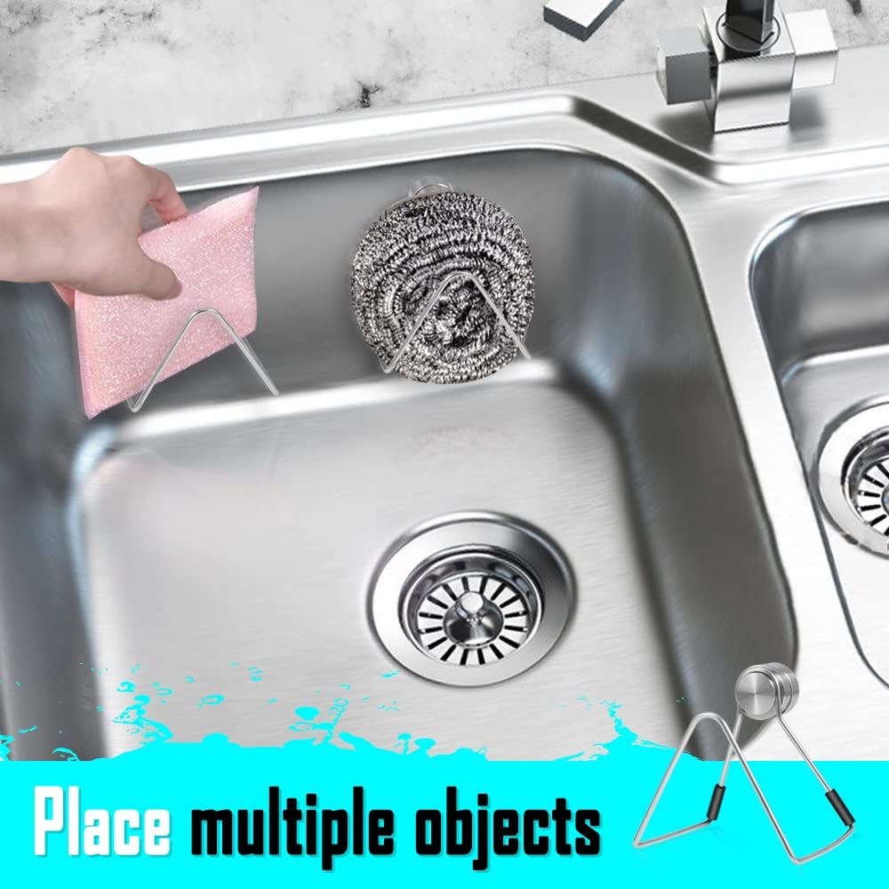 Magnetic Sponge Holder for Kitchen Sink Caddy Stainless Steel No Drilling with Adhesives Waterproof Quick Drying Kitchen Accessories — view 2