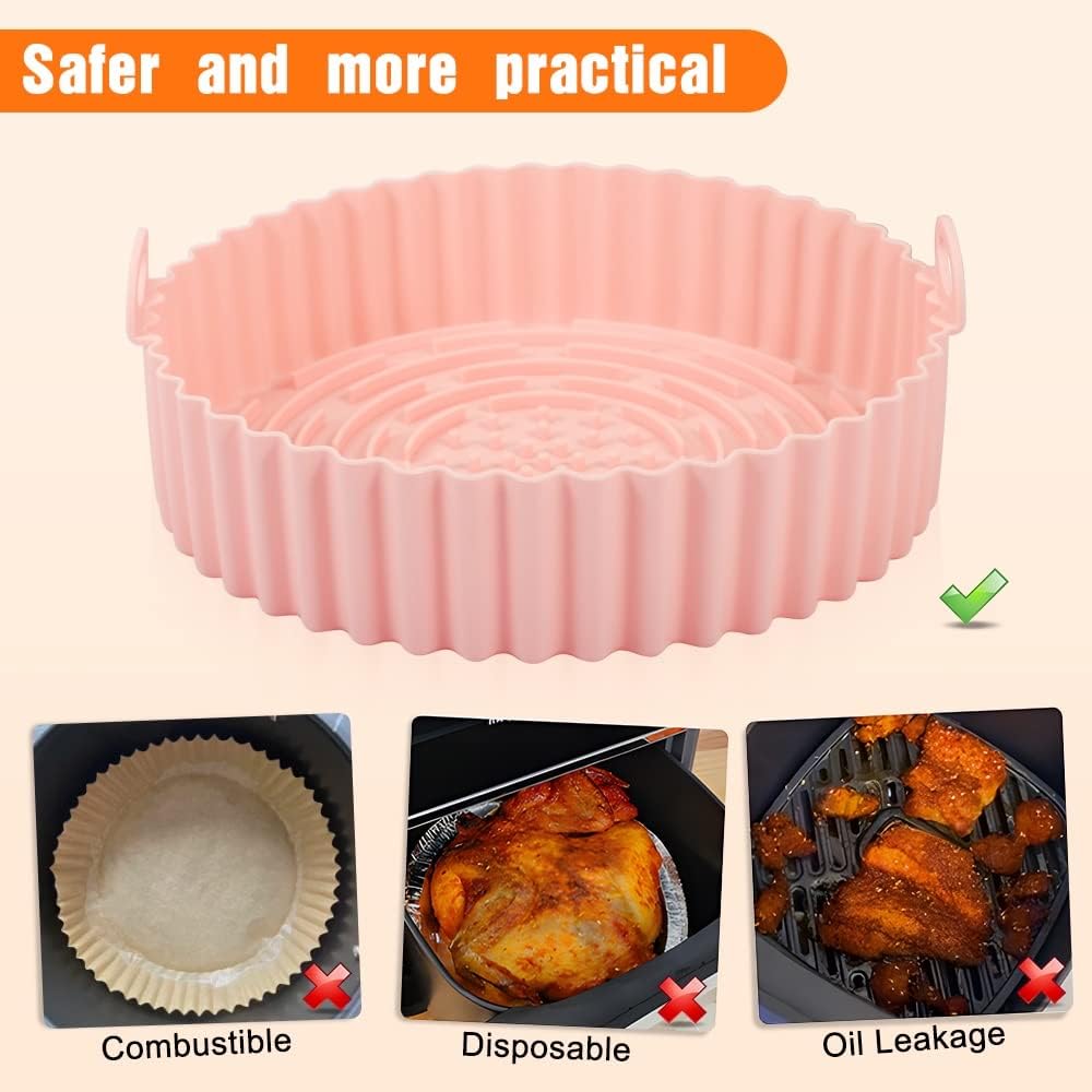 3 Pcs Air Fryer Silicone Liners Pot Silicone Basket Bowl Reusable Baking Tray Replacement of Flammable Parchment Liner Paper Oven Microwave Accessories — view 4
